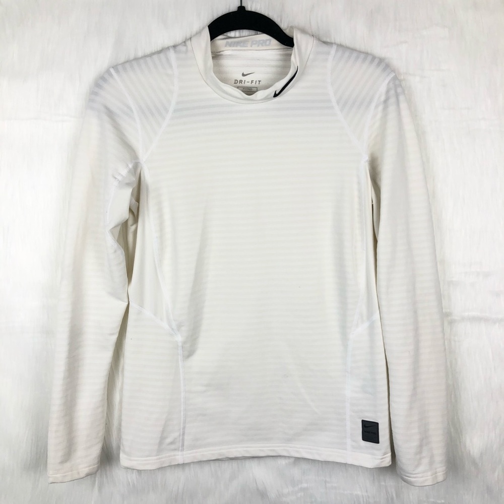 Nike White Striped Long Sleeve Mock Neck Shirt